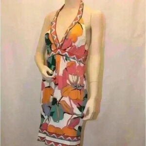 BCBGMAXAZRIA Flowered Halter Top Dress -B10